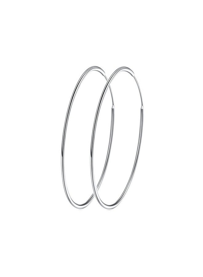 Kokoma Sterling Silver 925 Large Hoop Earrings Circle Endless Basketball Huggie Round Earring (40mm) - Image 1
